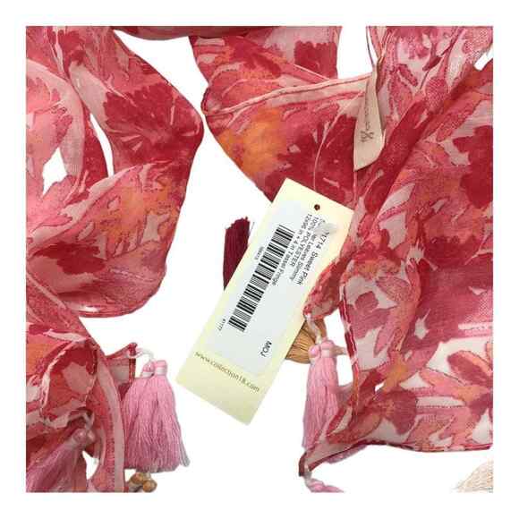 Collection 18 Womens Pink Floral Tasseled Rectangle Scarf 12x96 NWT - Picture 7 of 16